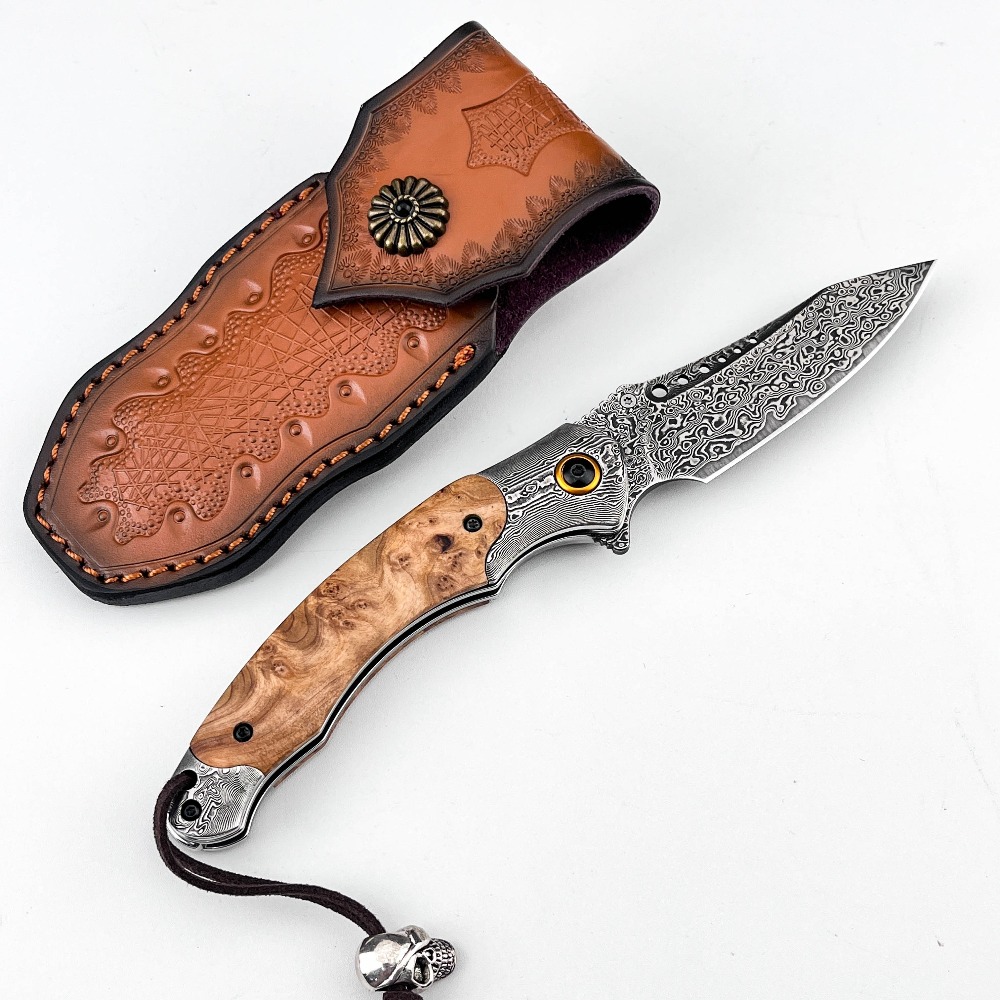 Vintage Collectible Pocket Knives - Yüksek Sertlikte Şam Desenli Katlanır Bıçak